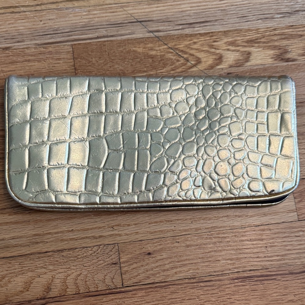 Tory Burch Metallic Gold Croc-Embossed Clutch - Picture 3 of 6